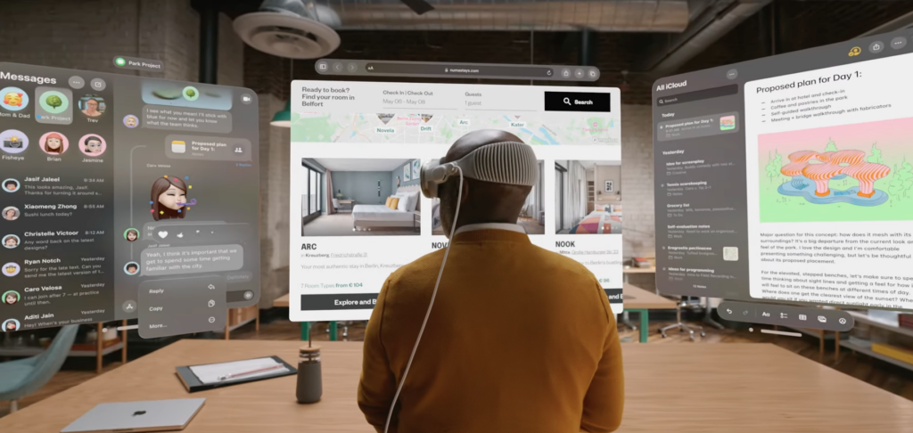 Apple WWDC: Person sitting at desk with VR glasses