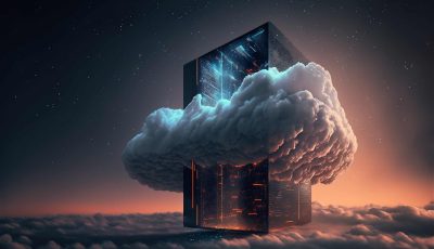 Server cloud data storage concept. Cloudscape digital online service for global network. Web database backup computer infrastructure safety technology